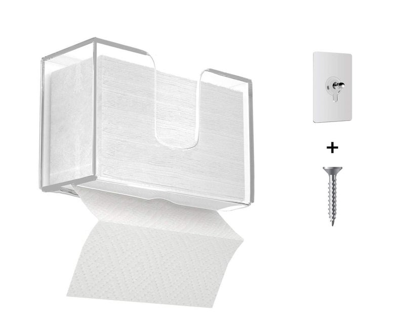 IEEK Paper Towel Dispenser Wall Mount Acrylic Paper Towel Holder for Bathroom Office and Kitchen,Hand Towel Dispenser Fits Multi-Fold Paper Towel,C-Fold, Zfold,Tri fold Paper Towels,Clear - Image 1